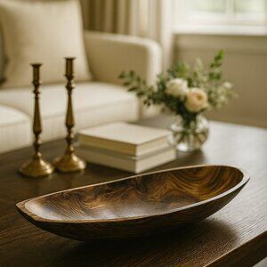 NWT Large Vintage Carved Wood Rustic Canoe Tray Bowl
